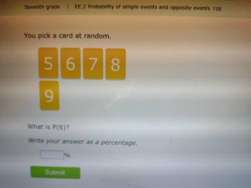 You pick a card at random. 5 6 7 8 9 What is P(6)? Write your answer as a percentage.