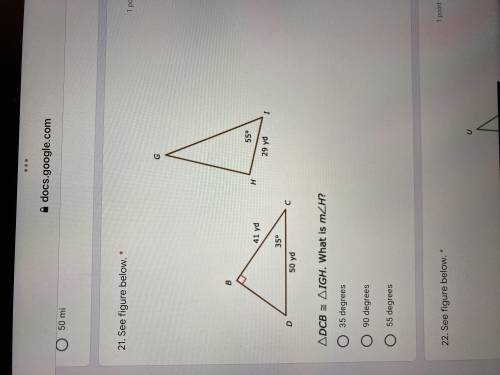 Triangle DCB is congruent to triangle IGH what is an less than H