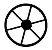 A wagon wheel is shown in the figure.

How many degrees does the wheel need to rotate about its ax