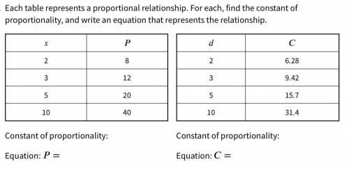 Each table represents a proportional relationship. For each, find the constant of proportionality,