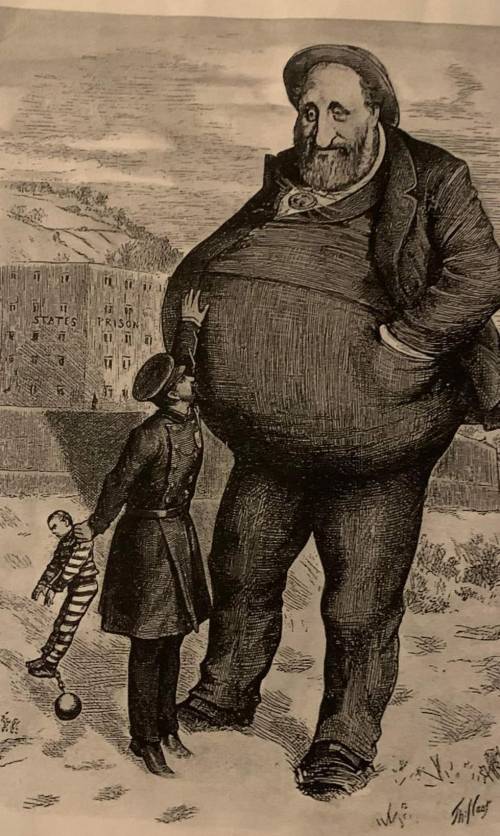 analyze the boss tweed cartoon. identify 4 aspects of this political cartoon and analyze what they