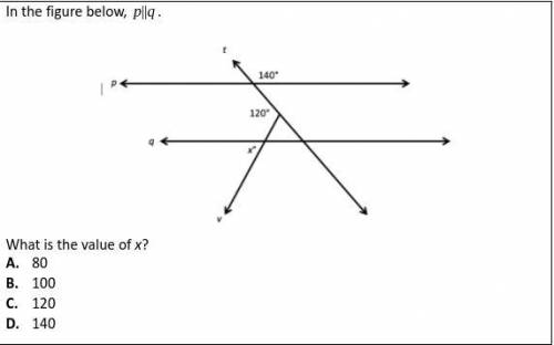 In the figure below, p||q. What is the value of x?