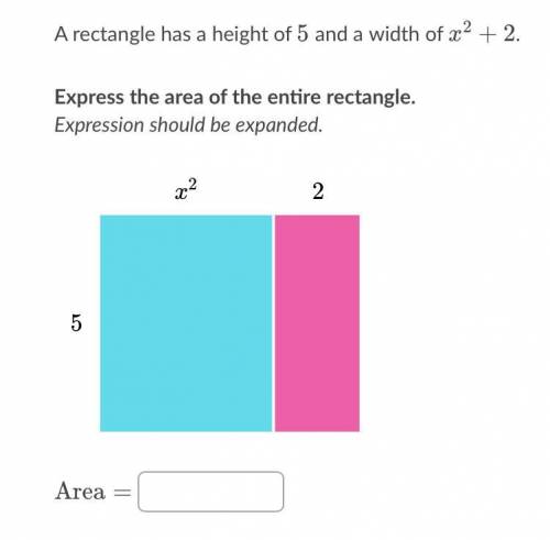 Please provide explanation

A rectangle has a height of 5 and a width of x2+2
Express the area of