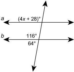 For what value of x is line a parallel to line b?