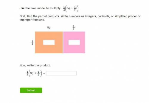 Use the area model to multiply

–
1
4
8q+
1
2
r.
First, find the partial products. Write numbers a