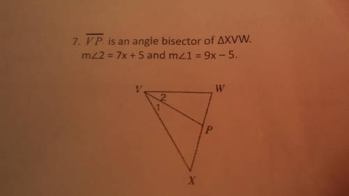 Find the value of x
VP is an angle bisector of XVW