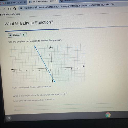Use the graph of the function to answer the question What is the output of the function when the in