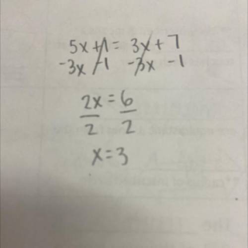 What is the answer to 5x+1=3x+7