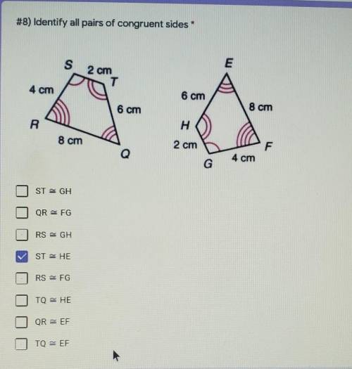 #8) Identify all pairs of congruent sides