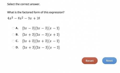 Select the correct answer.

What is the factored form of this expression?
433 – 8x2 – 9x + 18
--
-