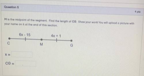 M is the midpoint of the segment. Find the length of CG