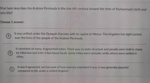 What best describes the Arabian Peninsula in the late 6th century (around the time of Muhammad's bi