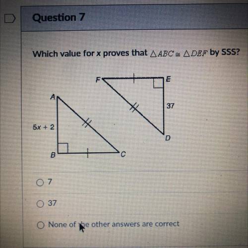 Which value for x proves that abc=def by sss