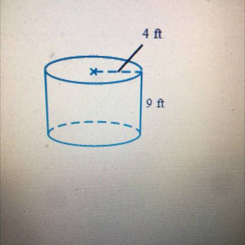 The radius of a cylindrical water tank is 4 ft, and its height is 9 ft. What is the volume of the t