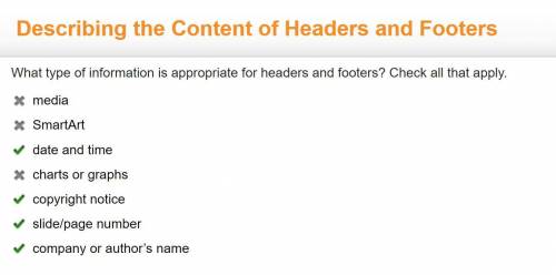 What type of information is appropriate for headers and footers? Check all that apply.