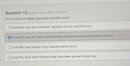 Which statement best describes scientific laws?

A. Scientific laws are scientists opinions of why