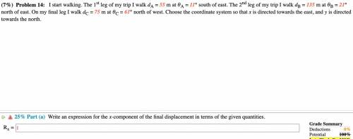 Part (a) Write an expression for the x-component of the final displacement in terms of the given qu