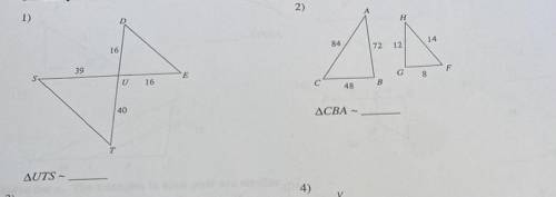 State if the triangles in each pair are similar, if so state how you know they are similar.
