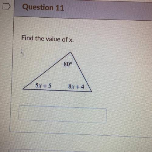 Find the value of x.
Its a test question.