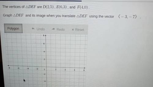 The vertices of ADEF are D(2,5), E(6,3), and F(4,0) Graph ADEF and its image when you translate ADE