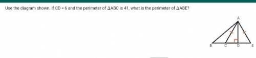 If CD = 6 and the perimeter of ABC is 41, what is the perimeter of ABE?