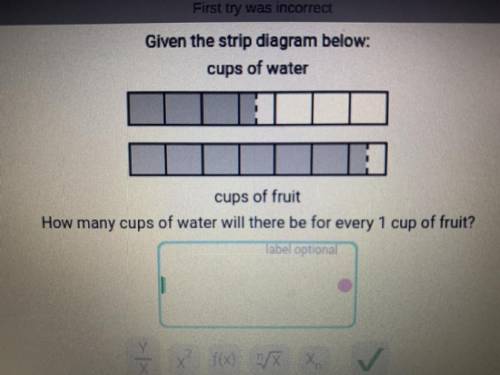 Given the strip diagram below.

cups of water
cups of fruit
How many cups of water will there be f