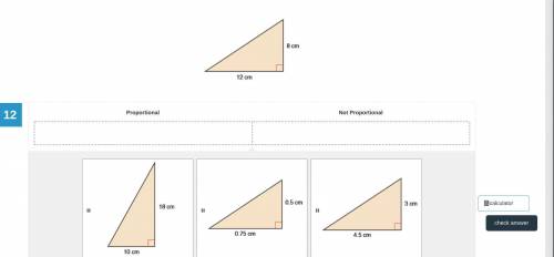 Question

Determine whether the base and height of each triangle are proportional to the base and