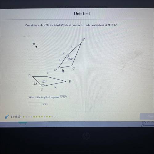 A Quadrilateral ABCD is rotated 55° about point R to create quadrilateral A' B'C'D'. QUICK. PLEASE