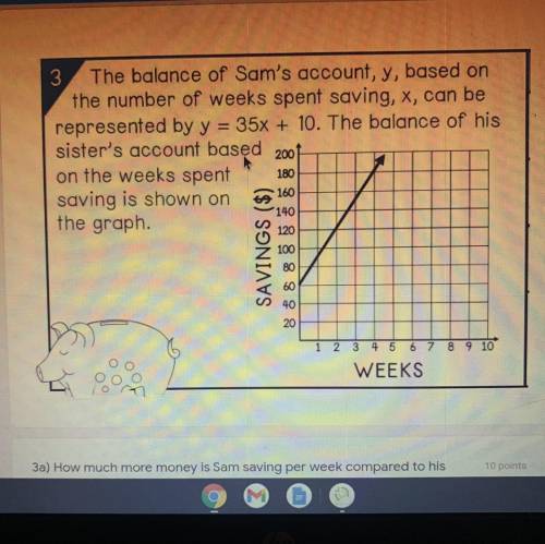 The balance of Sam’s account, y, based on the number of weeks spent saving, X, can be represented