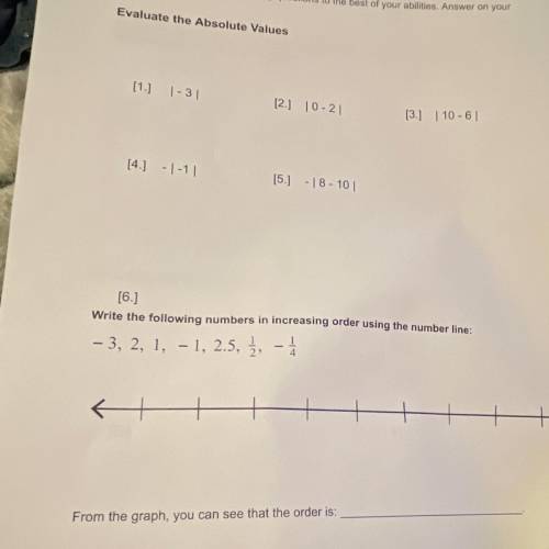 evaluate the absolute values & write the following numbers in order using the number line (ques