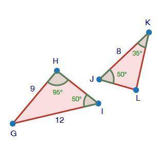 Are the two triangles below similar?

A. Yes, because the corresponding sides are proportional.
B.