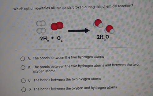Which option identifies all the bonds broken during this chemical reaction? 2H, + 0, 2H 0 2 A. The