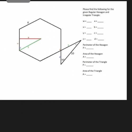 Please find the following for the
given Regular Hexagon and
Irregular Triangle: