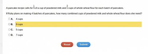 NOT IN A FILE PLZ. A pancake recipe calls for of a cup of powdered milk and cups of whole wheat flo