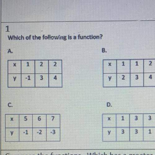 Please actually help i don’t need random comments 
Which of the following is a function?