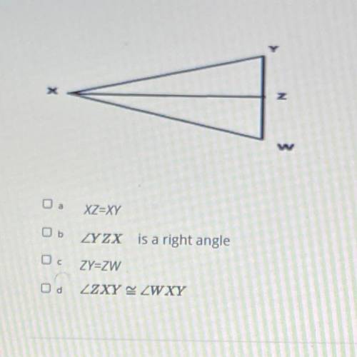 If XZ is a perpendicular bisector, which of the following is true? (check all that apply)