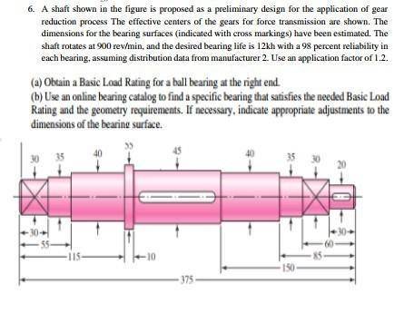 A shaft shown in the figure is proposed as a preliminary design for the application of gear

 redu