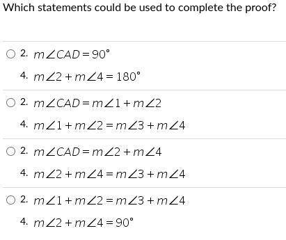Which statements could be used to complete the proof?