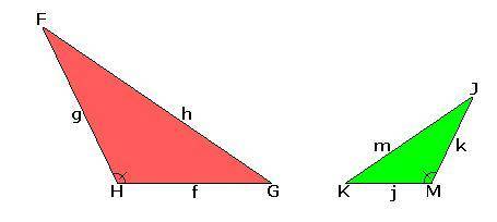 Triangle FGH is similar to JKM.

If f = 14.4 cm, g = 16.56 cm, h = 25.92 cm, and k = 9.2 cm, what