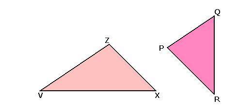 Triangle VZX is similar to RPQ where ZX corresponds to PQ

If VZ = 7 cm, ZX = 5.6 cm, VX = 9.8 cm,