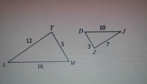 Determine if the triangles are similar by Side-Side-Side similarity.