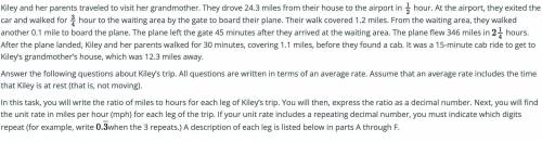 Part B
What percentage of the total distance did Kiley travel by plane?
