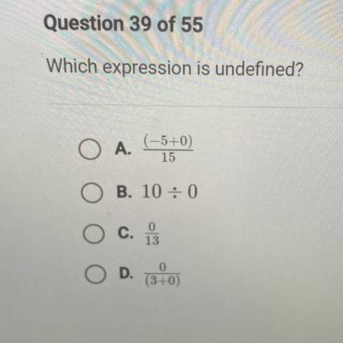 Which expression is undefined? PLS HELP ILL GIVE BRAINLIEST