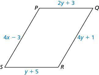 For what values of x and y is PQRS a parallelogram? explain please..