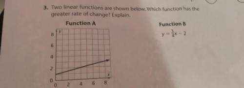 3. Two linear functions are shown below. Which function has the
greater rate of change? Explain.