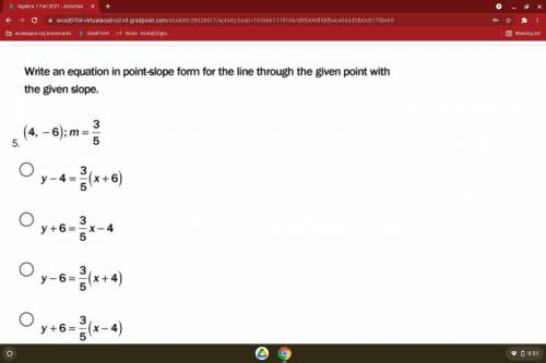 Write the equation in point slope form for the line through the given point with the given slope