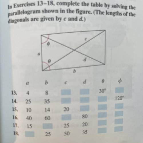 (TRIGONOMETRY) Solve the parallelogram I need numbers 17 and 18. PLEASE SHOW EVERY STEP