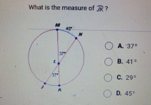 What is the measure of TR ? O A. 37 ° OB. 41° c. 29- ° O D. 452