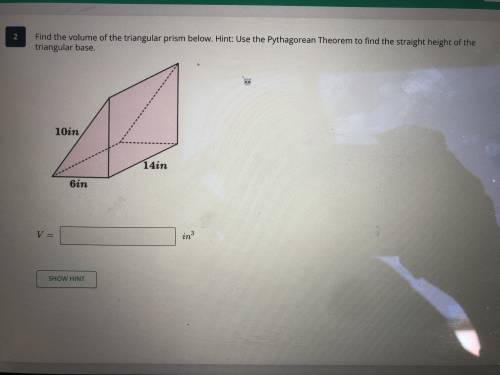 Find the volume of the triangular prism below and use the Pythagorean theorem to find the straight
