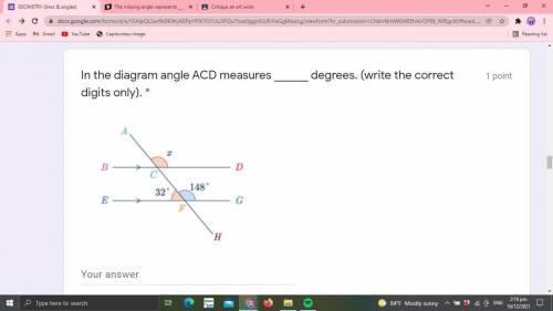 In the diagram angle ACD measures ______ degrees. (write the correct digits only).